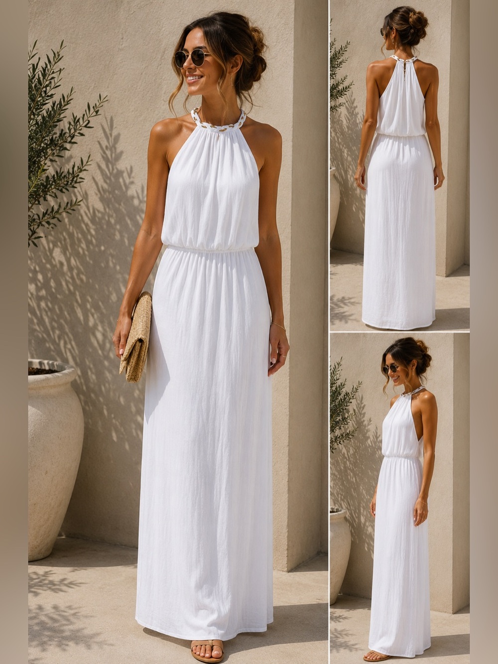 Pimkie White Braided Halter Maxi Dress Small
